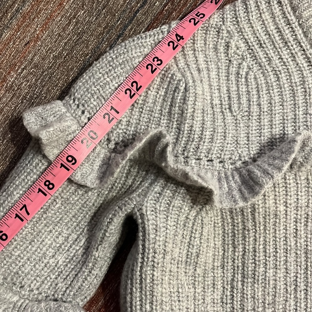 MICHAEL Michael Kors Rib Ruffle Sweater XXS Gray Wool Cashmere Chunky Knit - Picture 9 of 10